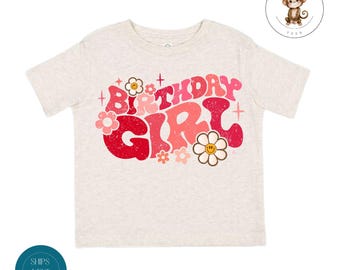 Birthday Girl Pink Kids Tshirt | Vintage Natural Heathered Crewneck | Distressed Boho Toddler Sweatshirt