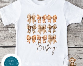 Coquette Personalized Fall Bows Kids Tshirt | Custom Girls Fall Tshirt | Custom Girly Fall Shirt