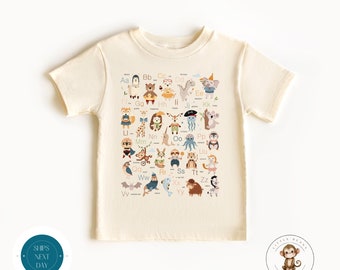 T-shirt enfant alphabet animalier | Cadeau baby shower | Joli cache-couche pour bébé®