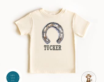 Horseshoe Personalized Name Kids Tshirt | Cute Cowboy Theme Baby Onesie® | Custom Gifts For Kids | Baby Shower Gift