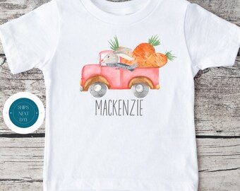 Bunny Truck Custom Name Onesie® | Personalized Easter Onesie® | Kids Easter Tshirt | Baby Easter Gift