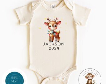 Cute Baby Deer in Christmas Lights Onesie® | Personalized Holiday Kids Tshirt | Cute Baby Christmas Onesie® | Holiday Baby Outfit