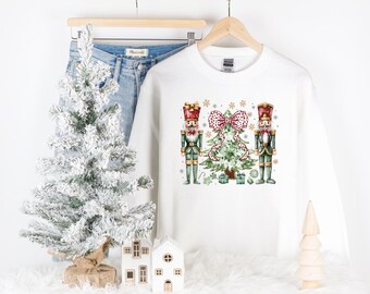 Coquette Nutcracker Christmas Holiday Sweatshirt | Girly Christmas Tree Tshirt | Cute Trendy Youth through Adult Sweatshirt
