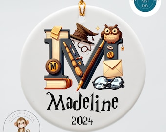Wizard Themed Initial Personalized Christmas Tree Ornament | Yearly Name Ornament Kids Gift | Keepsake Holiday Ornament