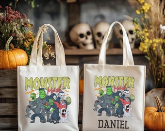 Personalized Monster Mash Halloween Tote Bag: Custom Trick or Treat Candy Bag