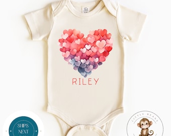 Watercolor Hearts Personalized Baby Onesie® | Valentine Kids Tshirt | Valentine Baby Onesie®
