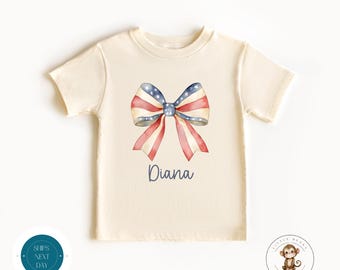 American Flag Bow Personalized Girls Shirt | Coquette Americana Custom Girls Sweatshirt | Cute USA Bow Name Baby Onesie®