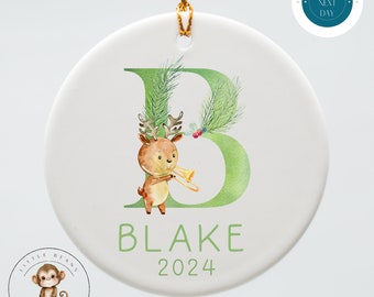 Woodland Initial Personalized Christmas Ornament | Yearly Name Ornament Kids Gift | Keepsake Holiday Ornament