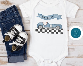 Race Car Personalized Baby Onesie® | Custom Baby Onesie® | Birthday Boy Onesie® | Race Car Kids Tshirt