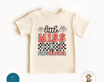 Little Miss Firecracker Kids Tshirt  | 4th of July Toddler Shirt | Cute Kids Gift | Summer Shirt | Red White and Blue Party