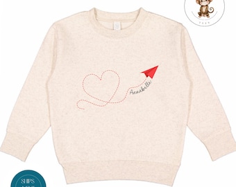 Personalized Valentine Paper Airplane Sweatshirt | Boys Girls Custom Valentines Day Tshirt | Valentine Baby Onesie® | Kids Valentine Outfit