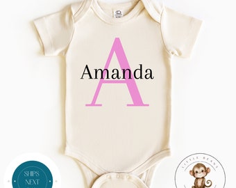 Girl Initial Name Natural Baby Onesie® | Personalized Kids Tshirt | Cute Baby Shower Gift | New Parent Gift