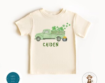 St Patricks Day Truck Personalized Shamrock Kids Shirt | Custom St Patricks Baby Onesie®  | Irish Baby Kids School Outfit