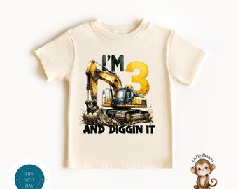 3 and Digging It Boys Birthday Tshirt | Construction Trucks Theme Birthday Onesie® | Boys Birthday Party Sweatshirt