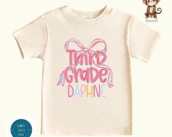 Third Grade Personalized Pastel Bow Back to School Shirt |  First Day of Third Grade Girls Shirt | First Day 3rd Grade Girls Shirt