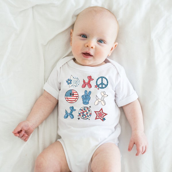 4th of July Grid Baby Onesie® | Custom July 4th Baby Outfit | Independence Day Tshirt