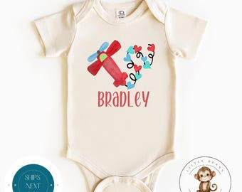 Personalized Valentine Airplane Baby Onesie® | Boys Girls Custom Valentines Day Kids Tshirt | Cute Valentine Sweatshirt | Valentine Outfit
