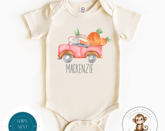 Bunny Truck Name Onesie® | Personalized Easter Onesie® | Kids Easter Tshirt | Baby Easter Gift