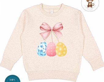 Coquette Pink Bow Easter Eggs Kids Sweatshirt | Girls Easter Kids Tshirt | Cute Easter Baby Onesie®