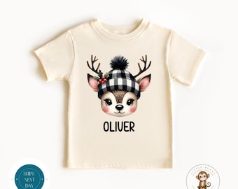 Reindeer Personalized Christmas Shirt | Holiday Christmas Sweatshirt | Kids Holiday Shirt | Christmas Name Onesie®