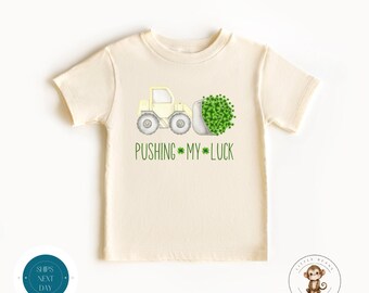 Pushing My Luck Kids Tshirt St Patricks Day Natural | Custom St Pats Baby Onesie® | Irish Baby Outfit