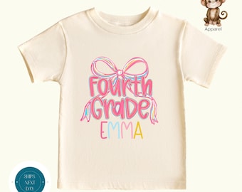 Fourth Grade Personalized Pastel Bow Back to School Shirt |  First Day of Fourth Grade Girls Shirt | First Day 4th Grade Girls Shirt