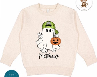 Personalized Boy Ghost Halloween Fall Kids Sweatshirt | Custom Halloween Onesie® | Cute Baby Halloween Outfit