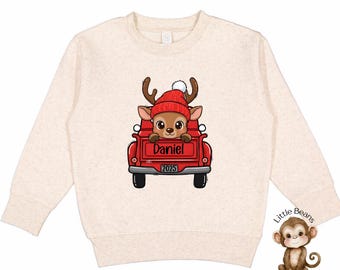 Personalized Red Truck Boys Christmas Sweatshirt | Boys Holiday Shirt