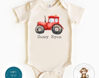 Red Tractor Personalized Baby Onesie® | Name Baby Onesie® | Cute Baby Shower Gift | Farm Theme