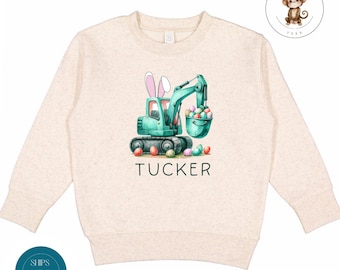 Personalized Backhoe Easter Egg Kids Sweatshirt | Construction Truck Name Easter Kids Tshirt | Cute Easter Baby Onesie®