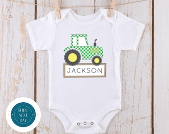 Green Tractor Personalized Baby Onesie® | Easter Boys Kids Tshirt | Custom Kids Sweatshirt