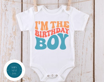 Im The Birthday Boy Wavy Baby Onesie® | Custom Retro Birthday Kids Tshirt | Cute Kids Gift | Boys Birthday Onesie®