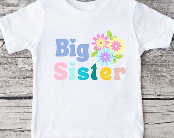 Big Sister Pastel Flowers Baby Onesie® | Custom Kids Tshirt | Baby Bodysuit | Big Sister Tee
