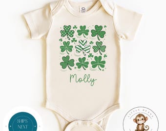 Personalized Kids St Patricks Name Shamrock Grid Baby Onesie®| Custom Girls St Pats Kids Tshirt | St Patricks Day Sweatshirt