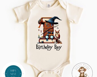 Wizard Themed First Birthday One Baby Onesie® | First Birthday Boy Tshirt | Fantasy Birthday Party Shirt