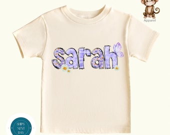 Personalized Purple Flowers Girls Name Shirt | Custom Girls Tshirt | Cute Girls Sweatshirt | New Baby Onesie® Gift