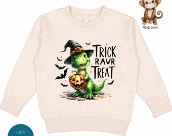 Kids Halloween Dinosaur Sweatshirt: Trick Rawr Treat Party Shirt