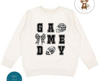 Coquette Football Black and White Sweatshirt | Football Bows Girly Shirt | Cozy Hoodie Toddler Kids Adult | Gift For Her