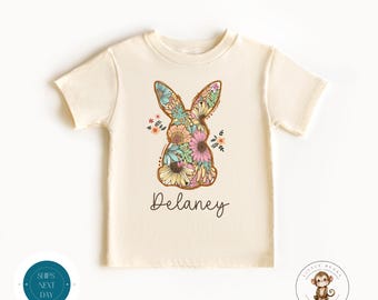 Floral Easter Bunny Personalized Girls Tshirt | Girls Easter Custom Kids Sweatshirt | Cute Easter Baby Onesie®