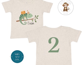 Lizard Birthday Front and Back Printed Onesie® | Kids Custom Personalized Birthday Shirt | Toddler Birthday Sweatshirt