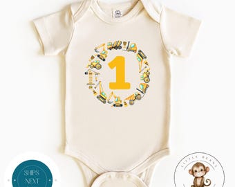 Construction Birthday Baby Onesie® | Baby Shower Gift | Personalized Construction Onesie® | Custom Name Kids Tshirt