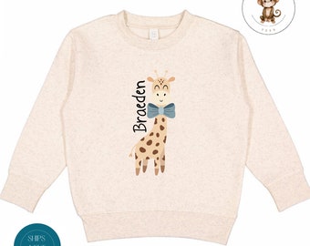 Giraffe Personalized Birthday Kids Crewneck Shirt | Cute Animal Birthday Baby Onesie® | Birthday Party Shirt