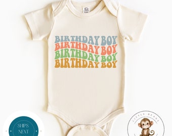 Birthday Boy Wavy Stack Baby Onesie® | Custom Retro Birthday Kids Tshirt | Cute Kids Gift | Boys Birthday Onesie®