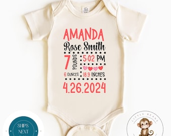 Baby Birth Stats Onesie® | Announcement Girls Baby Onesie® | New Baby Gift | New Parent Gift