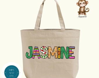 Personalized Fiesta Name Zippered XL Tote Bag | Custom Cinco de Mayo Themed Cotton Canvas Tote Bag | Overnight Bag | Sports Bag