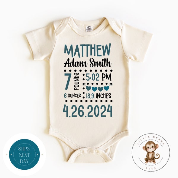 Baby Birth Stats Onesie® | Announcement Boy Baby Onesie® | New Baby Gift | New Parent Gift