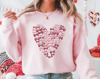Coquette Bows Heart Valentine Sweatshirt | Cute Valentine's Day Shirt | Valentine Gift for Her | Girly Pink Valentine Crewneck