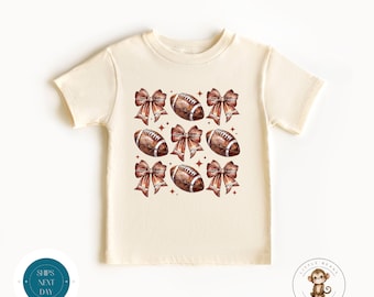 Coquette Bows and Football Kids Tshirt | Custom Girls Football Tshirt | Football Season | Football Kids Tshirt