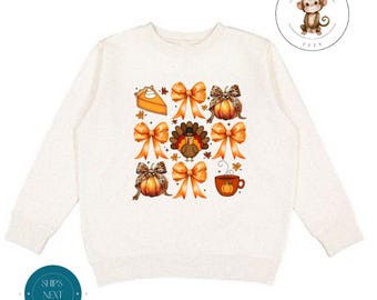 Coquette Thanksgiving Sweatshirt | Thanksgiving Girly Shirt | Cozy Hoodie Toddler Kids Adult | Gift For Her