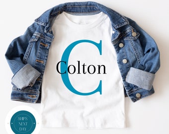 Large Initial Name Custom Kids Tshirt | Personalized Boys Tshirt | Boys Name Kids Tshirt
